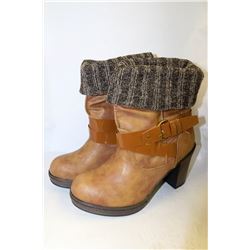 LADIES BROWN LEATHER STYLE ANKLE HIGH HEEL BOOTS