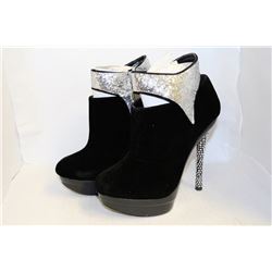 LADIES BLACK BEJEWELLED ANKLE HIGH HEEL BOOTS