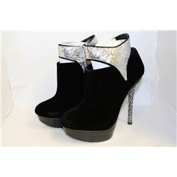 LADIES BLACK BEJEWELLED ANKLE HIGH HEEL BOOTS