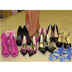 10 PAIRS OF ASSORTED LADIES BOOTS, HEELS, & SANDALS