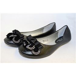 LADIES BLACK FLATS WITH BEJEWELLED RIBBON ACCENT