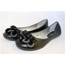 LADIES BLACK FLATS WITH BEJEWELLED RIBBON ACCENT