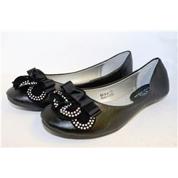 LADIES BLACK FLATS WITH BEJEWELLED RIBBON ACCENT