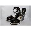 Image 1 : LADIES BLACK /SILVER SNAKE SKIN PRINT WEDGE HEEL