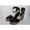 Image 1 : LADIES BLACK /SILVER SNAKE SKIN PRINT WEDGE HEEL