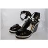 Image 1 : LADIES BLACK /SILVER SNAKE SKIN PRINT WEDGE HEEL