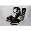 Image 1 : LADIES BLACK /SILVER SNAKE SKIN PRINT WEDGE HEEL