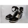 Image 1 : LADIES BLACK /SILVER SNAKE SKIN PRINT WEDGE HEEL