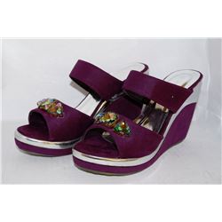 LADIES PURPLE & SILVER WEDGE HEEL