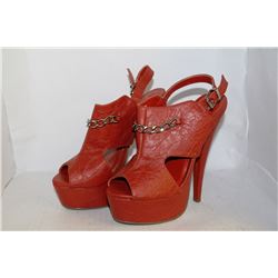 LADIES ORANGE BUCKLE ANKLE STRAP HIGH HEELS SIZE 7