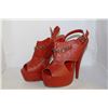 Image 1 : LADIES ORANGE BUCKLE ANKLE STRAP HIGH HEELS SIZE 7
