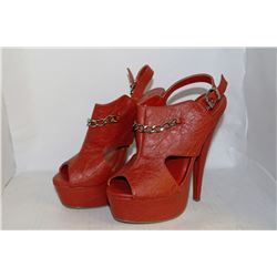 LADIES ORANGE BUCKLE ANKLE STRAP HIGH HEELS