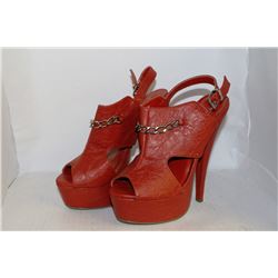 LADIES ORANGE BUCKLE ANKLE STRAP HIGH HEELS