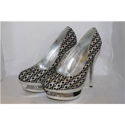 LADIES BLACK/SILVER PRINT HIGH HEEL W/ SPARKLE