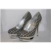 Image 1 : LADIES BLACK/SILVER PRINT HIGH HEEL W/ SPARKLE