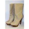 Image 1 : LADIES BEIGE & FAKE WOOD LOOK HIGH HEELS SIZE 7.5