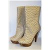 Image 1 : LADIES BEIGE & FAKE WOOD LOOK HIGH HEELS SIZE 8