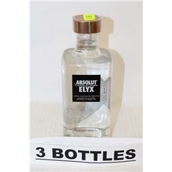 3 BOTTLES OF ABSOLUT ELYX VODKA