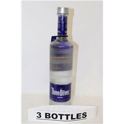 3 BOTTLES OF THREE OLIVES VODKA