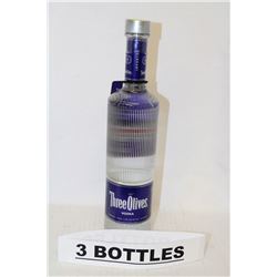 3 BOTTLES OF THREE OLIVES VODKA