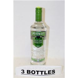 3 BOTTLES OF SMIRNOFF GREEN APPLE FLAVORED VODKA