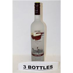 3 BOTTLES OF THREE OLIVES ROOT BEER FLAVOURED