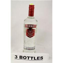 3 BOTTLES OF SMIRNOFF TRIPLE DISTILLED VODKA