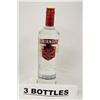 Image 1 : 3 BOTTLES OF SMIRNOFF TRIPLE DISTILLED VODKA