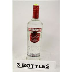3 BOTTLES OF SMIRNOFF TRIPLE DISTILLED VODKA