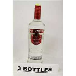 3 BOTTLES OF SMIRNOFF TRIPLE DISTILLED VODKA