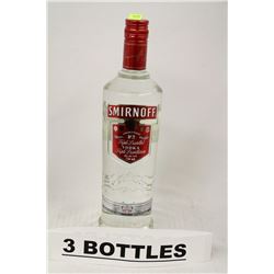 3 BOTTLES OF SMIRNOFF TRIPLE DISTILLED VODKA