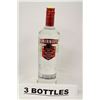 Image 1 : 3 BOTTLES OF SMIRNOFF TRIPLE DISTILLED VODKA