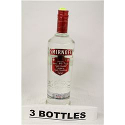3 BOTTLES OF SMIRNOFF TRIPLE DISTILLED VODKA