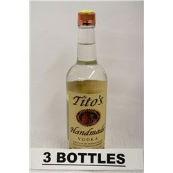 3 BOTTLES OF TITO'S HANDMADE VODKA