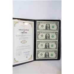 US UNCUT SHEET OF 4 $1 BANK NOTES
