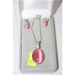 SILVER & PINK NECKLACE/EARRING SET