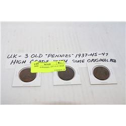 UK - 3 OLD PENNIES: 1937-45-47-HIGH GRADES
