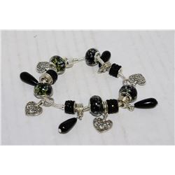 PANDORA STYLE  BRACELET IN BLACKS AND SILVERS