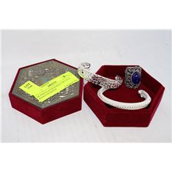 SILVER PLATED JEWELLERY BOX WITH CONTENTS