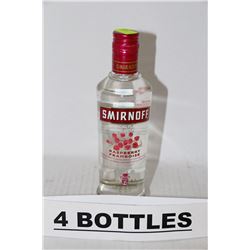 FOUR 375ML BOTTLES OF SMIRNOFF RASPBERRY