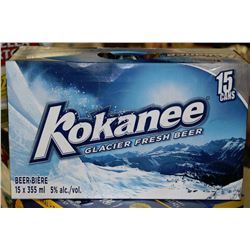 CASE OF 15 CANS OF KOKANEE BEER