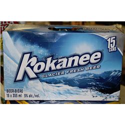 CASE OF 15 CANS OF KOKANEE BEER