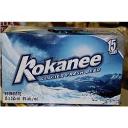 CASE OF 15 CANS OF KOKANEE BEER