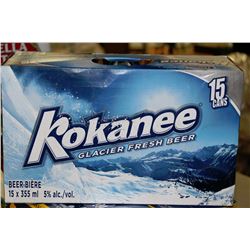 CASE OF 15 CANS OF KOKANEE BEER