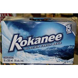 CASE OF 15 CANS OF KOKANEE BEER