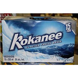 CASE OF 15 CANS OF KOKANEE BEER
