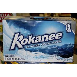 CASE OF 15 CANS OF KOKANEE BEER