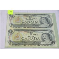 1973 SCARCE UNCUT SHEET OF 2 BANK OF CANADA $1