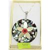 Image 1 : FLOWER INTARSIA 2" ABALONE SHELL PENDANT & CHAIN