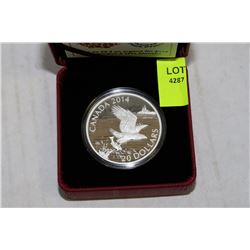 2014 1oz FINE SILVER, BALD EAGLE, CANADA $20 PROOF